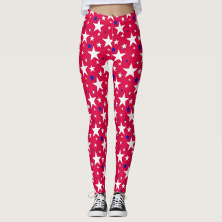 Patriotische Rotstern-Leggings, USA 4. Juli Sterne Leggings