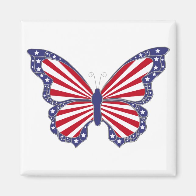 Patriotische Rotwein und Blauer Schmetterling Magn Magnet (Vorne)