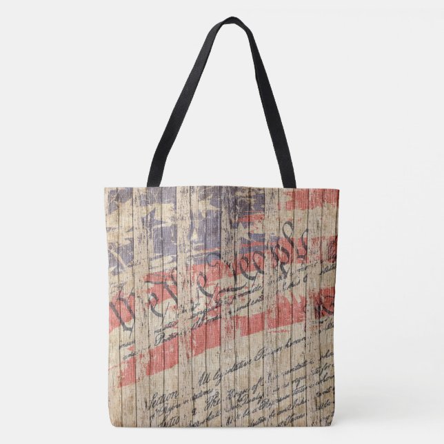 *~* Patriotische Rustikale Barnwood-Verfassung Fla Tasche (Vorderseite)