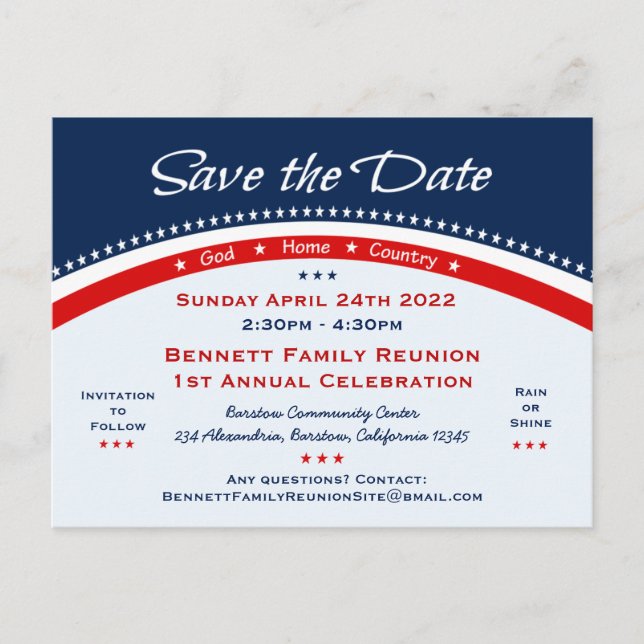 Patriotische Save the Date Postkarte (Vorderseite)