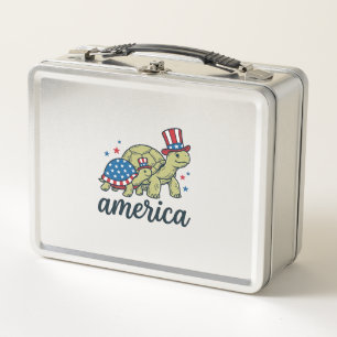Patriotische Schildkröte Amerika Vintage Gravur De Metall Brotdose