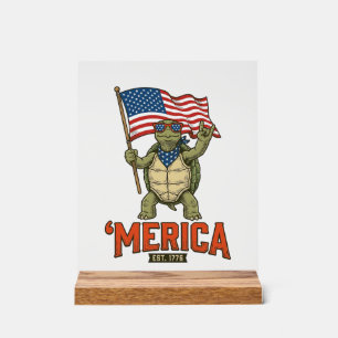 Patriotische Schildkröte 'Merica Vintage Vektor Acrylschild