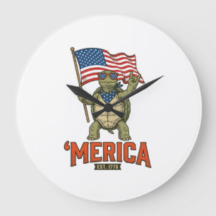 Patriotische Schildkröte 'Merica Vintage Vektor Große Wanduhr