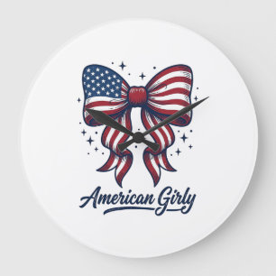 Patriotische Schleife Amerikanisches Mädchen Vinta Große Wanduhr