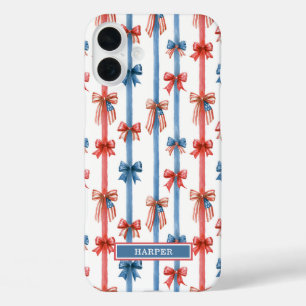 Patriotische Schleifen und Streifen mit Monogramm iPhone 16 Plus Hülle