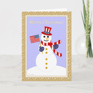 Patriotische Snowman & Flag Weihnachtskarte Feiertagskarte