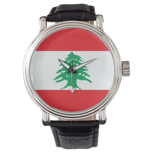 Patriotische Sonderuhr mit Flagge des Libanon Armbanduhr (Vorderseite)
