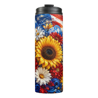 Patriotische Sonnenblume zur Feier des 4. Juli - A Thermosbecher