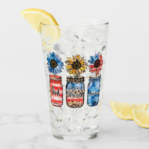 Patriotische Sonnenblumen in Jars Gott segne Ame Glas