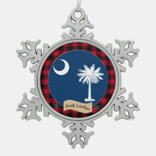 Patriotische South Carolina Flag, Roter Büffel kar Schneeflocken Zinn-Ornament