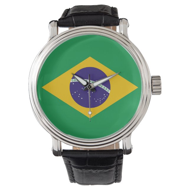 Patriotische, Spezialuhr mit Flagge Brasiliens Armbanduhr (Vorderseite)
