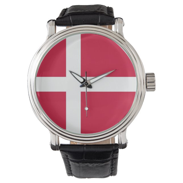 Patriotische, Spezialuhr mit Flagge Dänemarks Armbanduhr (Vorderseite)