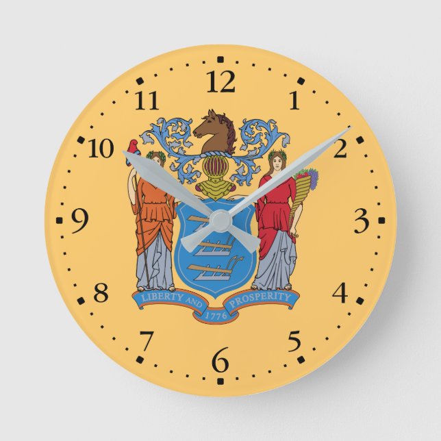 Patriotische Staatsflagge New Jersey Runde Wanduhr (Vorderseite)