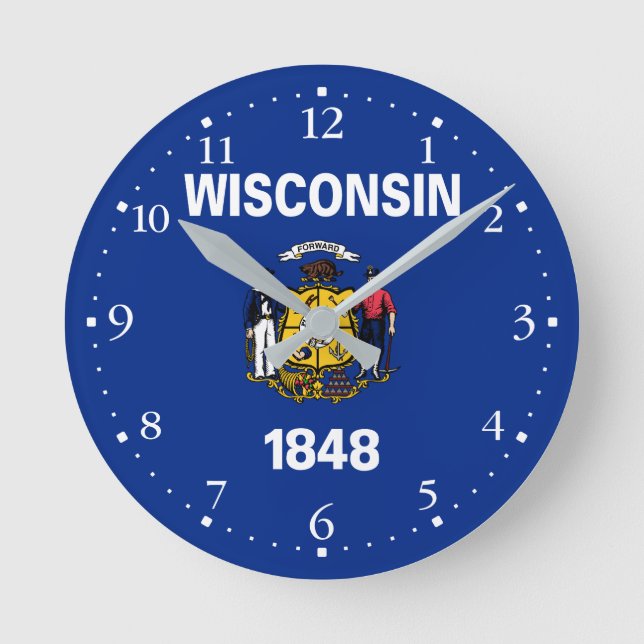 Patriotische Staatsflagge Wisconsin Runde Wanduhr (Vorderseite)