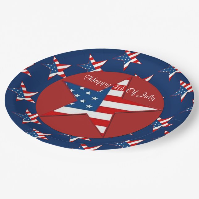 Patriotische Stars Amerikanische Unabhängigkeitsta Pappteller (Schrägansicht)