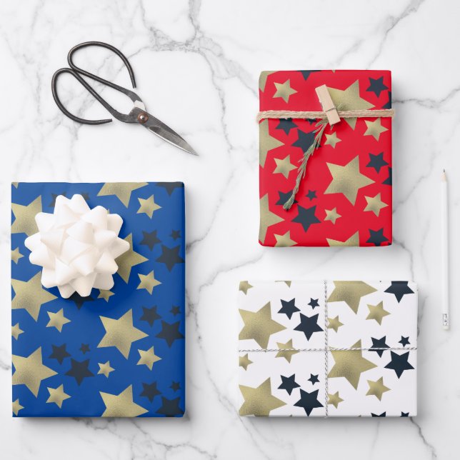 Patriotische Stars Imitate Foil Pattern Geschenkpapier Set (Vorderseite)