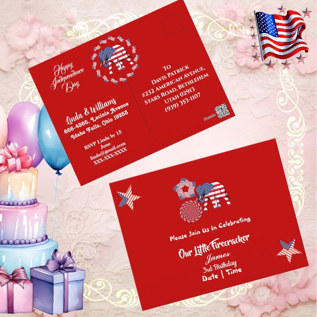 Patriotische Stars Little Firecracker zum Geburtst Postkarte (Patriotic Stars Little Firecracker Birthday Invite)