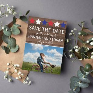 Patriotische Stars Rustikal 4. Juli Save the Date
