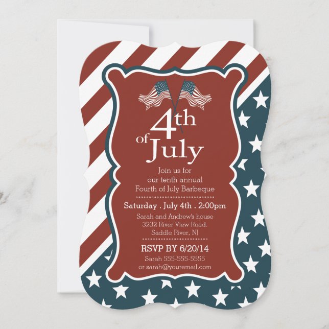 Patriotische Stars & Streifen 4. Juli Party Einladung (Vorderseite)