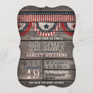 Patriotische Stars & Streifen Rustikale Wood Baby- Einladung