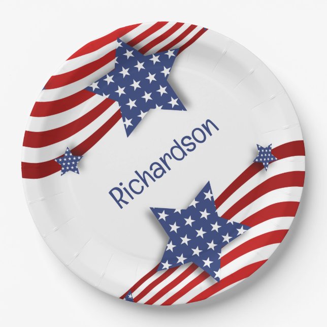 Patriotische Stars und Streifen Personalisiert Pappteller (Vorderseite)