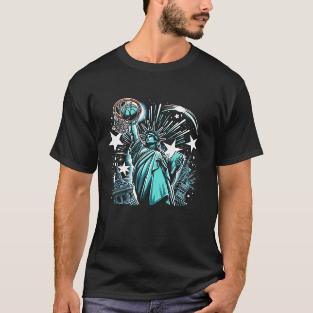 Patriotische Statue des Freiheitsbasketballspieler T-Shirt (Vorderseite)