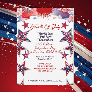 Patriotische Sterne 4. Juli Feuerwerk-BBQ-Party I Einladung