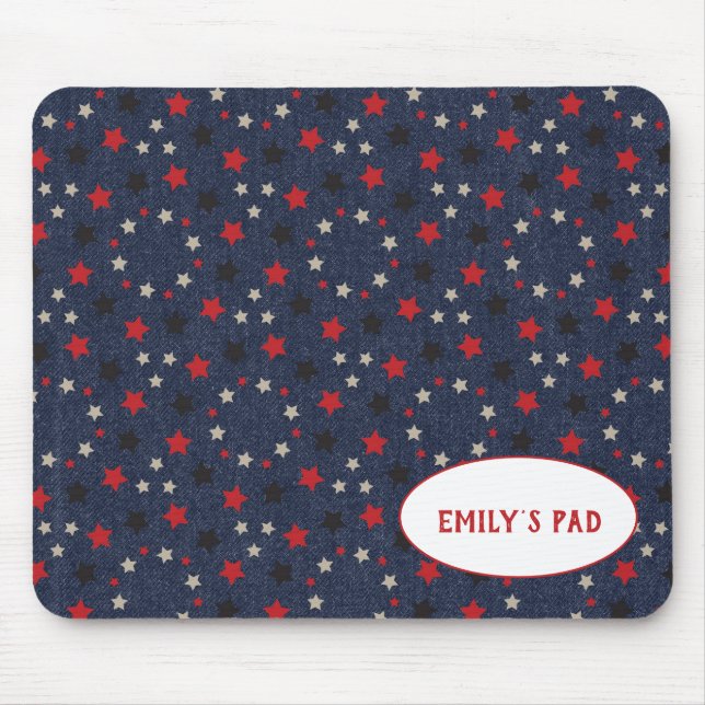 patriotische Sterne auf blau mit Namen Mousepad (Vorne)