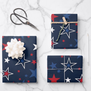 Patriotische Sterne auf navyblauem nahtlosem Muste Geschenkpapier Set