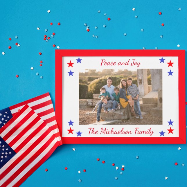 Patriotische Sterne FamilienFoto Feiertagspostkarte (Von Creator hochgeladen)