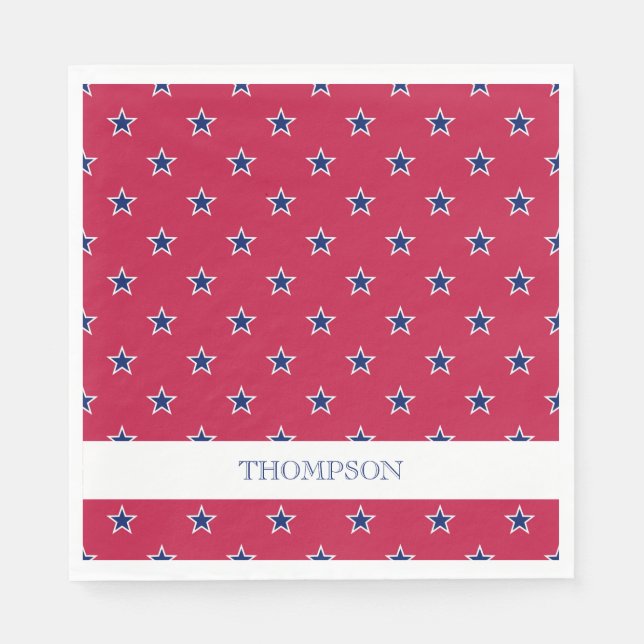 Patriotische Sterne Roter Blaue NAME 4. Juli Bar Serviette (Vorderseite)