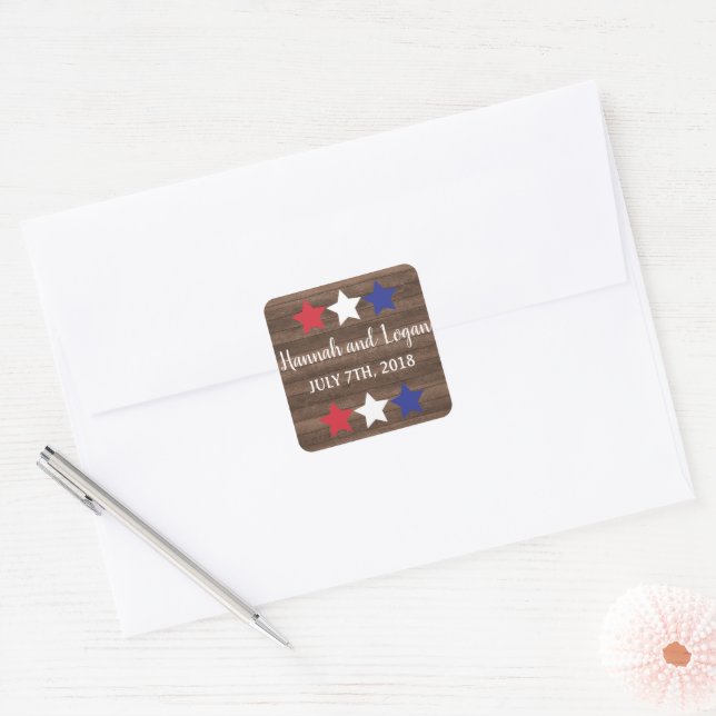 Patriotische Sterne Rustikale Amerikanische Unabhä Quadratischer Aufkleber (Umschlag)