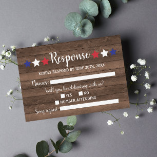 Patriotische Sterne Rustikaler Amerikanische Unabh RSVP Karte