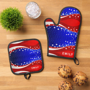 Patriotische Sterne & Streifen Abstracte amerikani Ofenhandschuh & Topflappen-Set