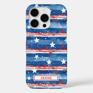 Patriotische Sterne und Streifen monogrammiert iPhone 16 Pro Hülle