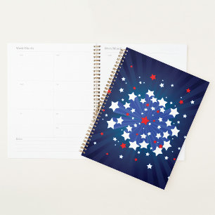 Patriotische Sternexplosion Red White und Blue USA Planer