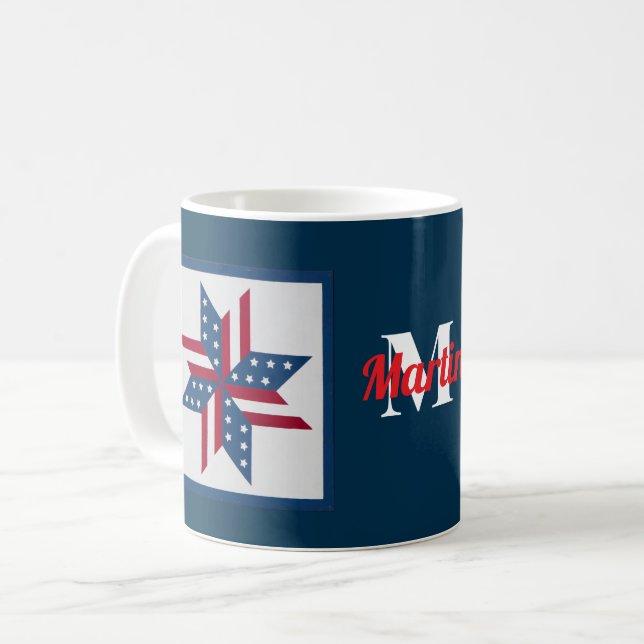 patriotische Sternmuster monogramm rot-blau Kaffeetasse (Vorderseite Links)