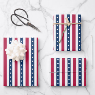 Patriotische Streifen mit Sternen (vertikal) Geschenkpapier Set