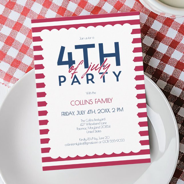 Patriotische Streifen Stars 4. Juli Sommer Party Einladung (Patriotic Stripes Stars 4th of July Summer Party Invitation)