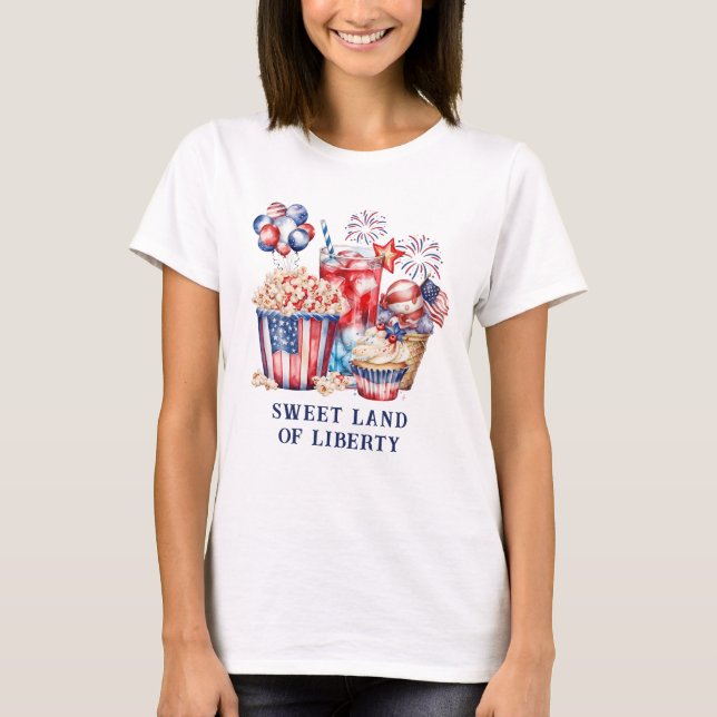 Patriotische Süßigkeiten & Feuerwerke 4. Juli T-Shirt (Vorderseite)