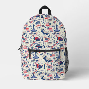 Patriotische Symbole - Freiheitsstatue, Flagge (2) Bedruckter Rucksack