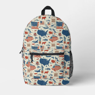 Patriotische Symbole - Freiheitsstatue, Flagge (3) Bedruckter Rucksack