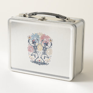 Patriotische tanzende Skelette Feuerwerk 4. Juli  Metall Brotdose
