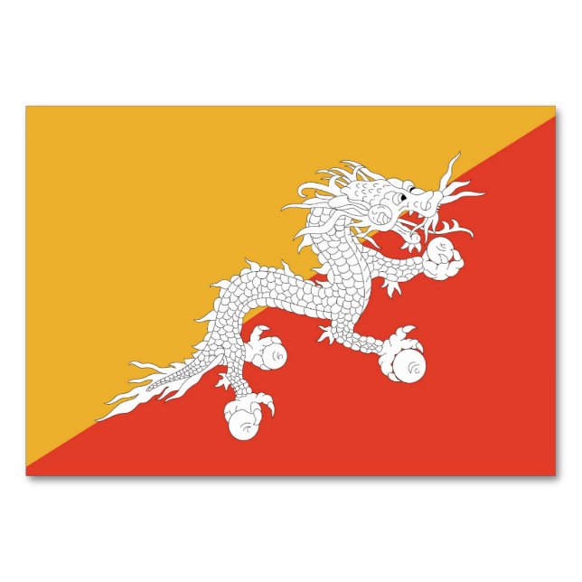 Patriotische Tischkarte mit Flagge Bhutans Tischnummer (Rückseite)