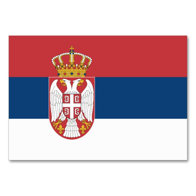 Patriotische Tischkarte mit Flagge Serbiens Tischnummer (Rückseite)