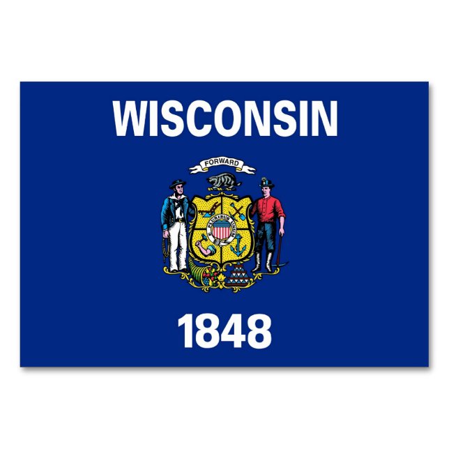 Patriotische Tischkarte mit Flagge von Wisconsin Tischnummer (Rückseite)