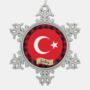 Patriotische Türkei, Büffel kariert, türkische Fla Schneeflocken Zinn-Ornament