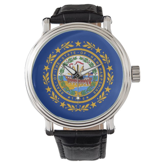 Patriotische Uhr mit der Fahne von New Hampshire (Vorderseite)