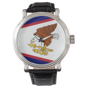 Patriotische Uhr mit Flagge von Amerikanisch-Samoa
