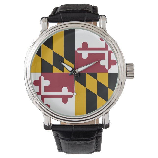 Patriotische Uhr mit Flagge von Maryland (Vorderseite)